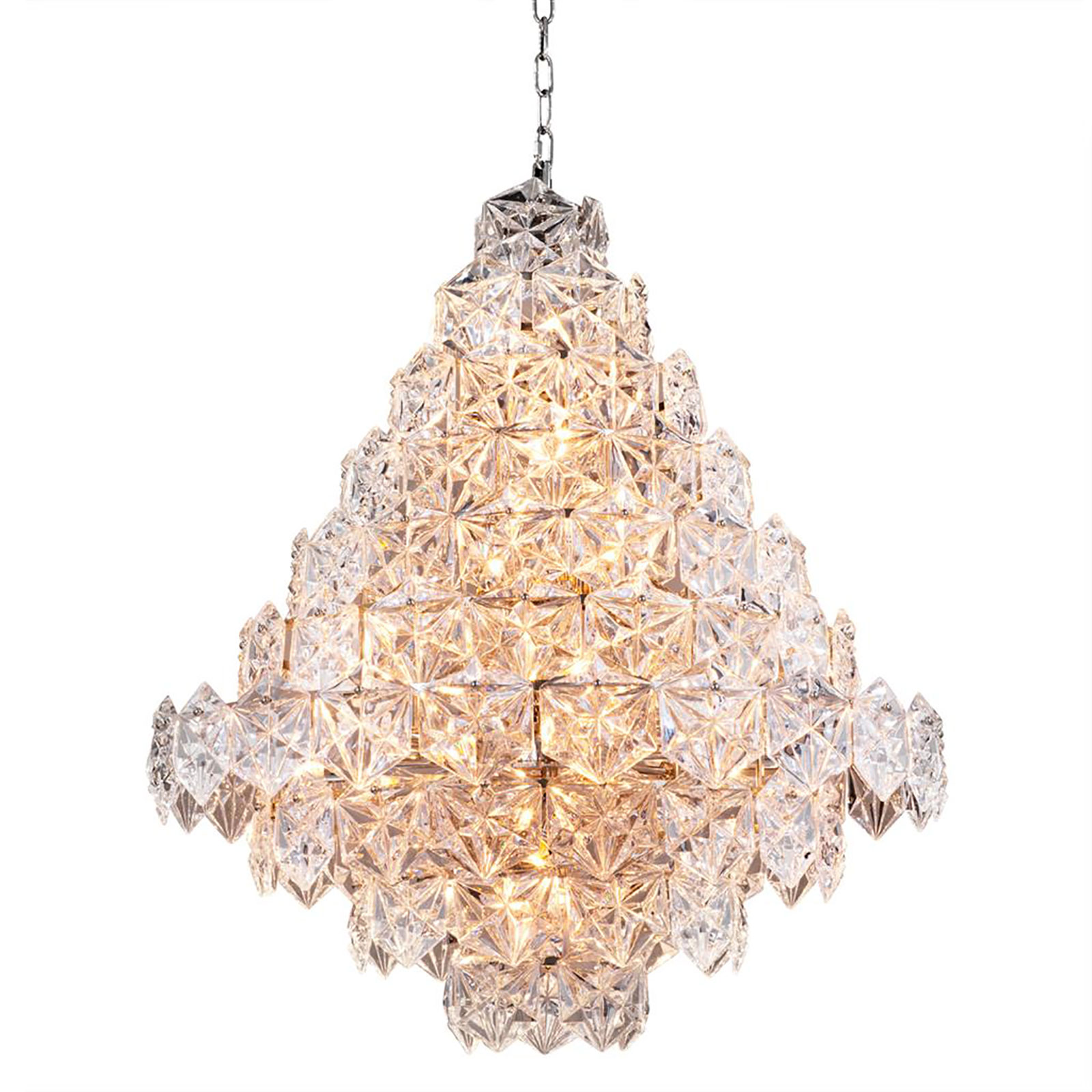 Chandelier Hermitage by Eichholtz features glass facets that reflect light like glimmering ice crystals