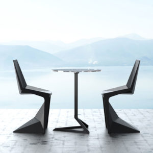 voxel-chair-black-vondom-core-furniture-product5 Two black voxel dining chaits by Vondom.