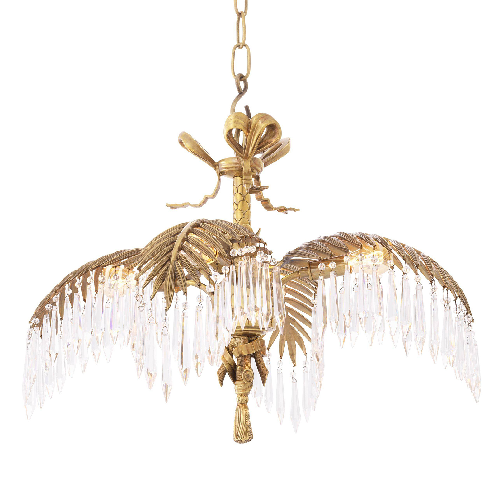 Palm leaf Chandelier Hildebrandt by Eichholtz with droplets of crystal glass