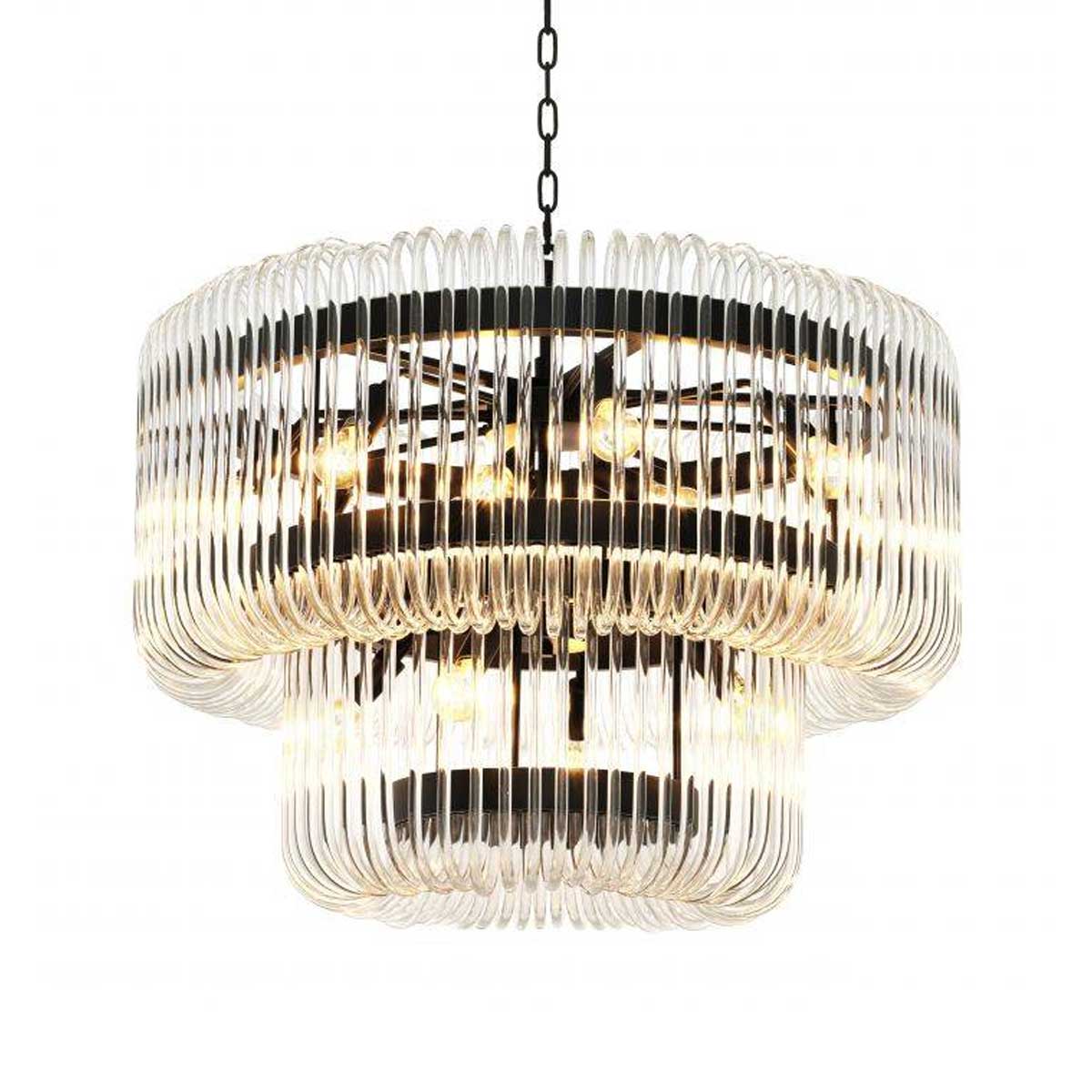 Chandelier Sutton-House by Eichholtz features two rounded tiers with sparkling glass rods