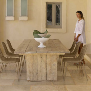 Talenti_Panama_DiningChair_6 6 Panama dining chairs around a wooden dining table.