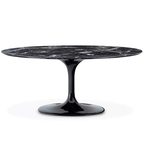 Designer Oval Dining Table Solo by Eichholtz in black faux or grey faux marble with a black base