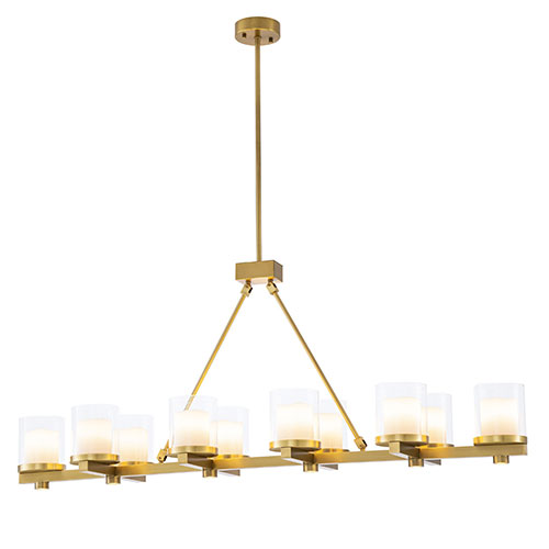 Antique brass finish ten clear glass cylindrical shades faux candles with LED lights Chandelier Donovan by Eichholtz