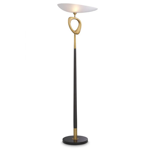 Floor Lamp Celine by Eichholtz in antique brass / black finish with white glass and honed black marble base