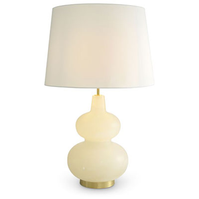 Table Lamp Cavo by Eichholtz with alabaster body and antique brass base with white lampshade