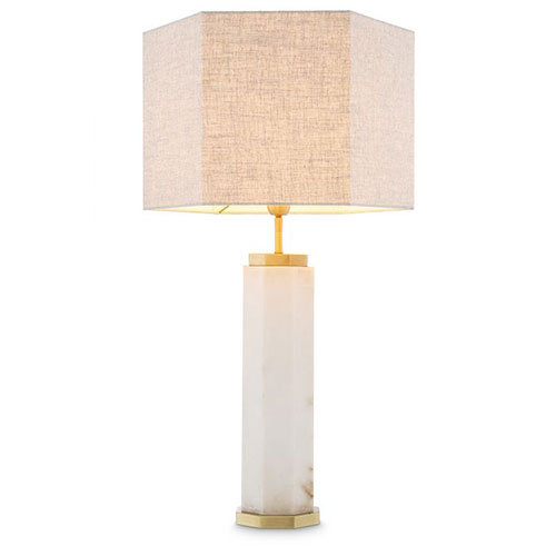 Table Lamp Newman by Eichholtz alabaster with antique brass finish includes linen mix lampshade