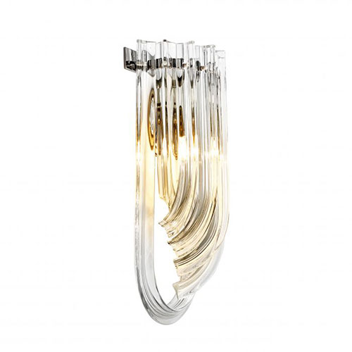Wall Lamp Greco by Eichholtz in nickel finish features long sculptural clear glass drops