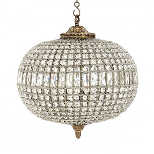 Chandelier Kasbah Oval is a globe-like Empire style lighting fixture with clear glass crystals