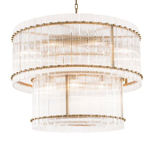 Chandelier Ruby by Eichholtz tapered two-tier 16-light luminaire with rows of ribbed clear glass