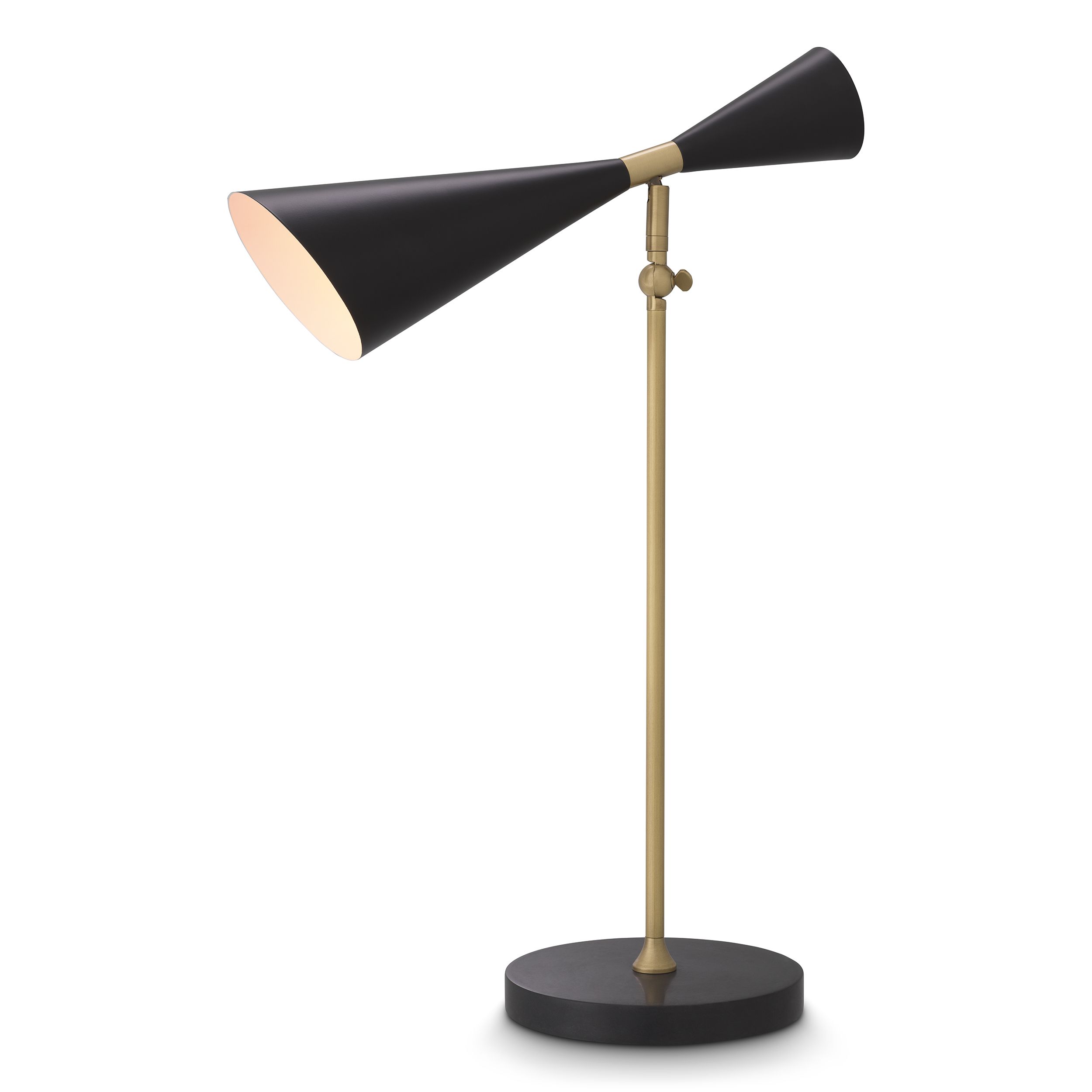 Desk Lamp Milos by Eichholtz in antique brass and black finish with honed black marble base