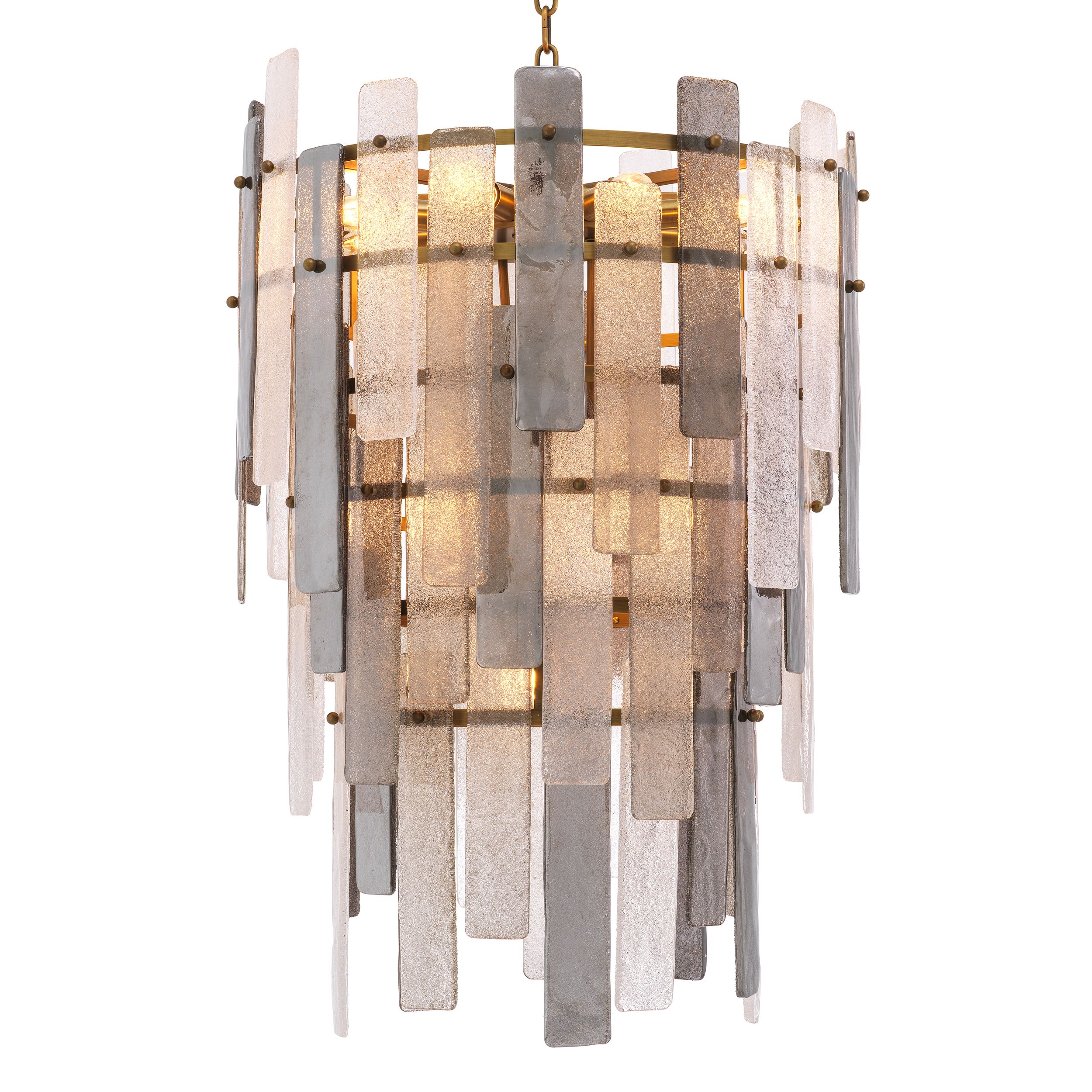 Tapered frame with antique brass finish with hand blown glass strips Chandelier Greyson by Eichholtz
