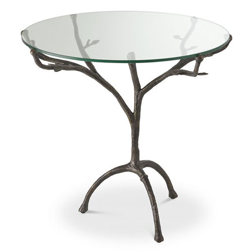 Designer Centre Table Christophe by Eichholtz in bronze finish with clear glass or vintage brass finish with clear glass. Featuring a round table-top