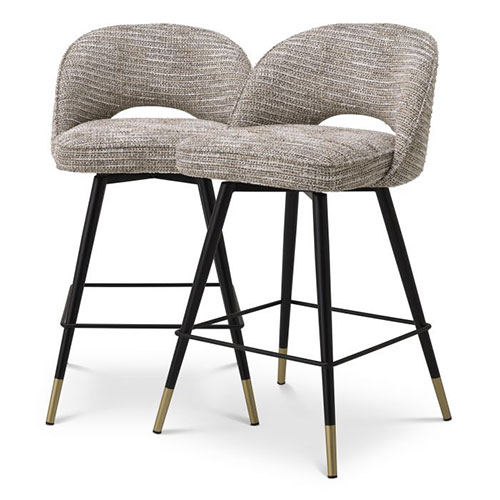 Designer Bar Stool Cliff by Eichholtz in various fabric finishes with a black and brass finish swivel base