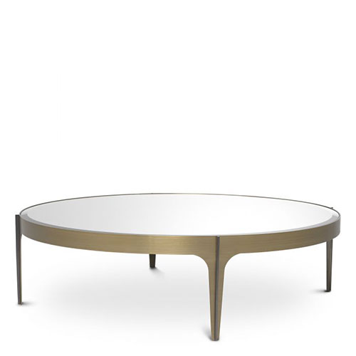Designer round Coffee Table Artemisa L by Eichholtz in brushed brass and bronze finish with bevelled mirror glass or bronze and brushed brass finish with black bevelled glass