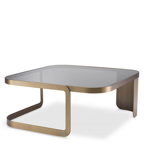 Designer Coffee Table Numa by Eichholtz in brushed brass finish with smoke glass table-top