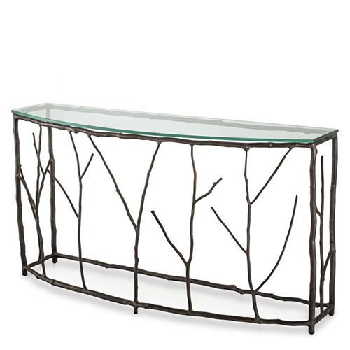 Designer Console Table Antico L by Eichholtz in bronze finish with clear glass table-top