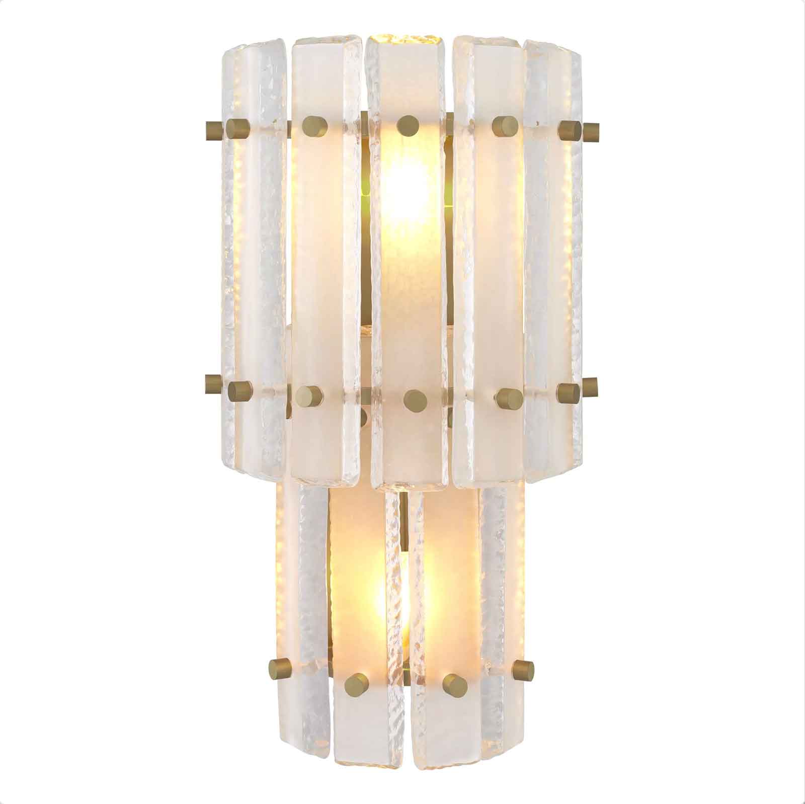 Semi-circular Wall Lamp Blason DOuble by Eichholtz in antique brass finish with alabaster or frosted glass plates