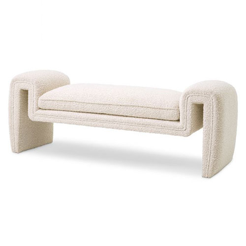 Designer luxurious Bench Tondo S by Eichholtz in boucle cream finish. Free flowing shape