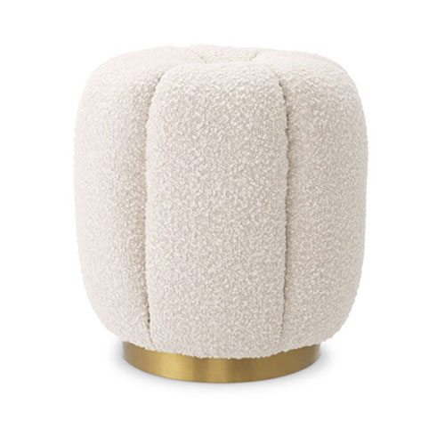 Designer Stool Orchanic by Eichholtz in bouclè cream fabric with a brushed brass finish base