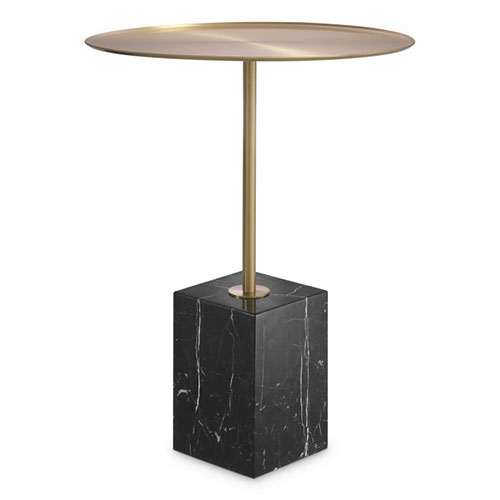 Designer Side Table Cole by Eichholtz in brushed brass finish with grey granite base, brushed brass finish with white marble base or brushed brass finish with grey granite base