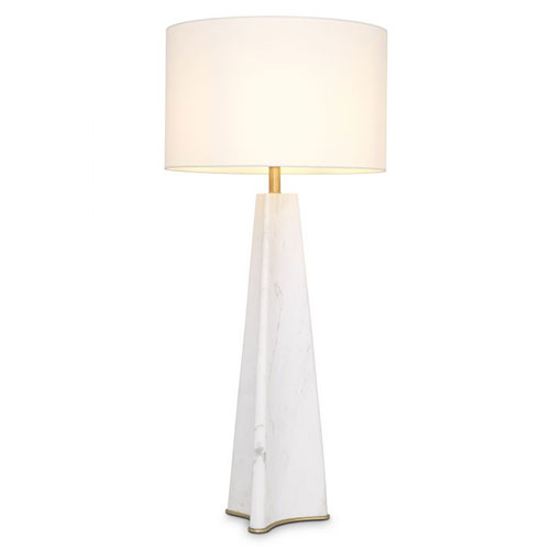 Table Lamp Benson by Eichholtz honed white marble and antique brass finish with white shade