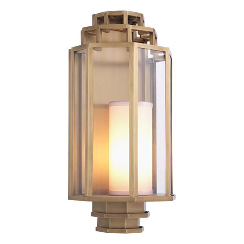 Wall Lamp Monticello by Eichholtz crafted from metal in antique brass or matt black finish with clear glass panels and cylindrical lampshade