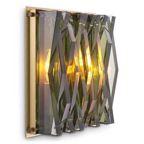Wall Lamp Nuvola S by Eichholtz in antique brass finish with green glass or bronze highlight finish with smoke glass