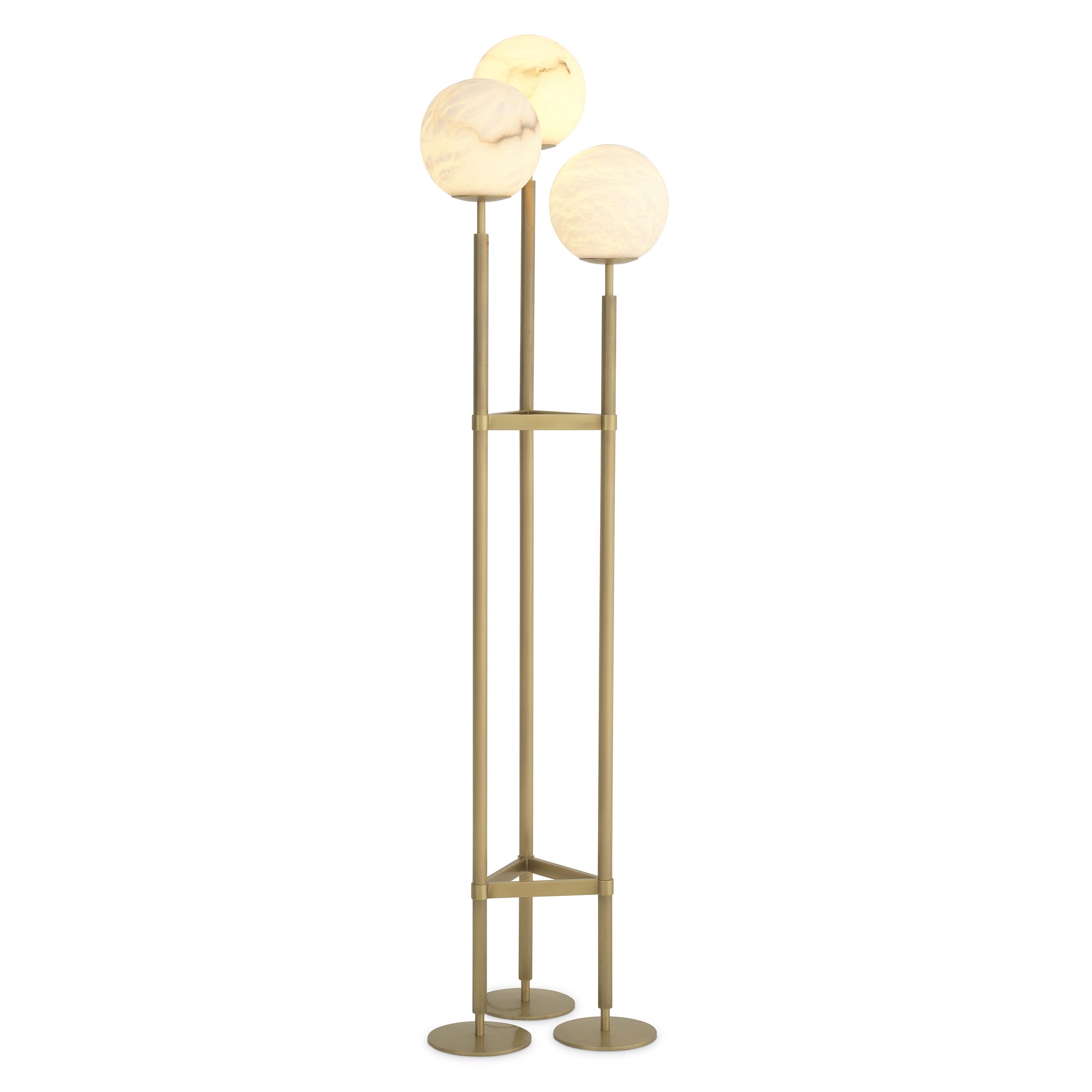 Floor Lamp Fiori by Eichholtz in antique brass finish with 3 alabaster globe shades