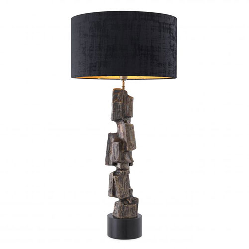 Table Lamp Noto by Eichholtz in vintage brass finish with granite base and illusion black lampshade