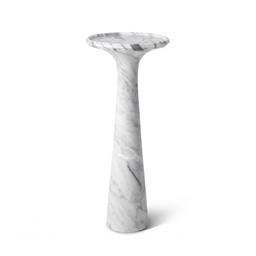 Designer Side Table Pompano High by Eichholtz in honed black marble or honed carrera marble finish with raised table-top.