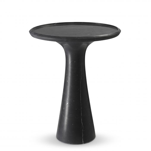 Designer Side Table Pompano Low by Eichholtz in honed black marble or honed carrera marble finish with raised table-top.