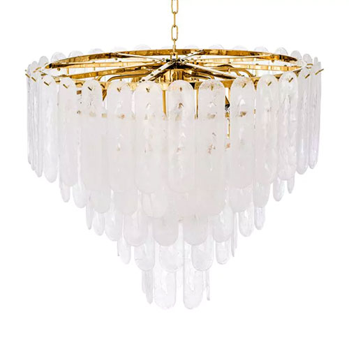 Lighting fixture gold finish frosted glass Chandelier Riveria by Eichholtz