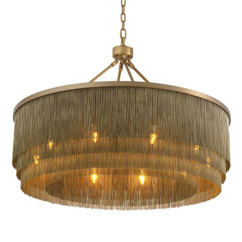 Chandelier Tissot by Eichholtz in Antique brass or bronze highlight finish with 4 rows of thin chains in a circular shape