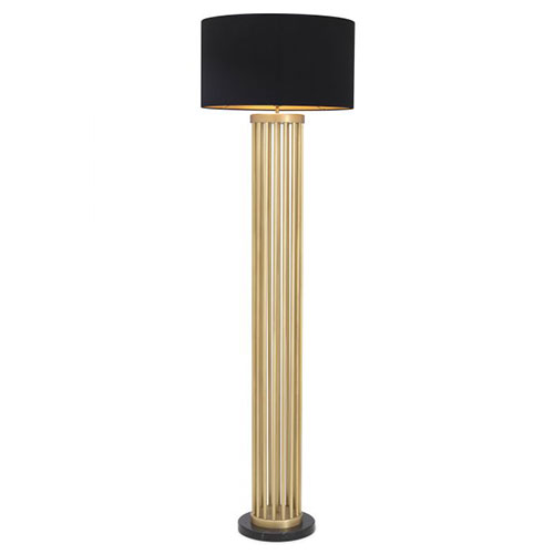 Floor Lamp Condo by Eichholtz in antique brass finish with black marble base and black or boucle shade