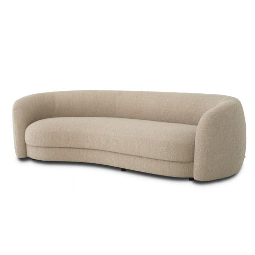 Designer luxurious Sofa Blaine by Eichholtz in boucle ivory or boucle sand finish with black feet.