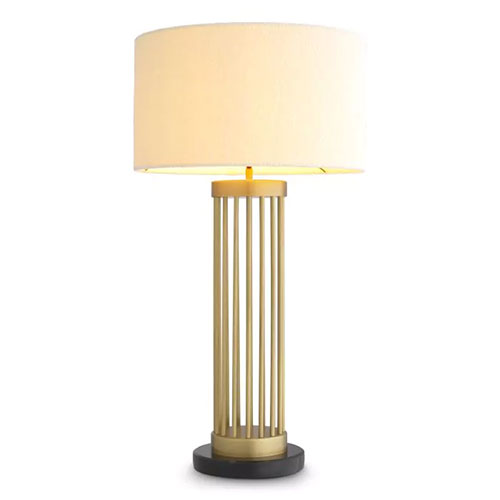 Table Lamp Condo in antique brass finish with black marble base and round boucle shade or round black shade with gold inner for extra warm light