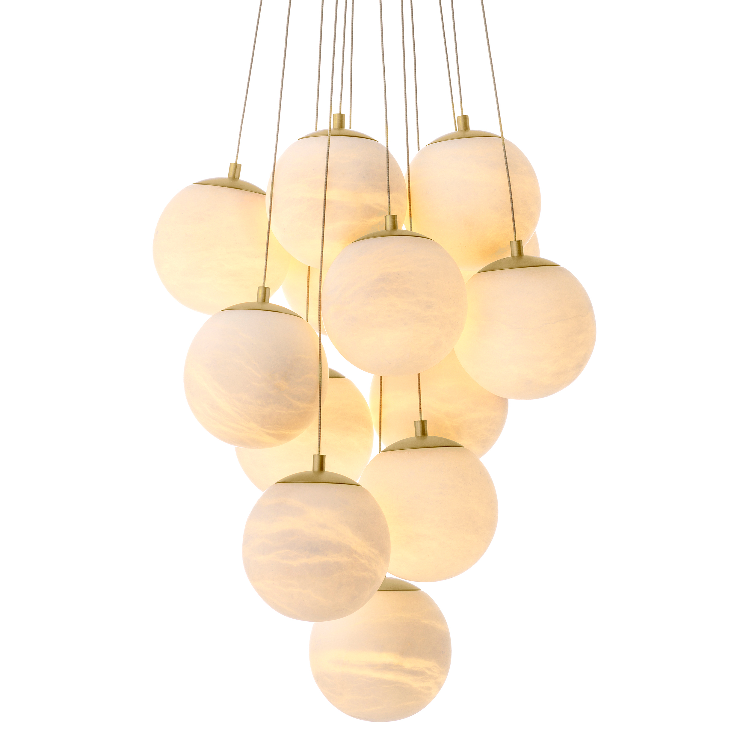 Luxurious adjustable lighting fixture antique brass finish alabaster spheres Chandelier Sphinx by Eichholtz