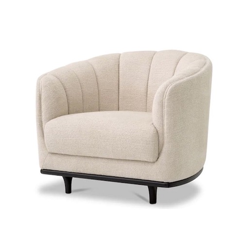 Occasional Designer Chair Agostino by Eichholtz available in nuoro beige with black base or pavilion sea green with black base