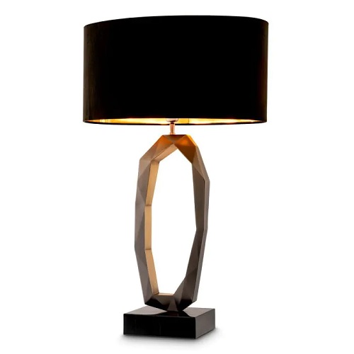 Table Lamp Santos by Eichholtz in gunmetal and antique brass finish with black marble base including black velvet shade