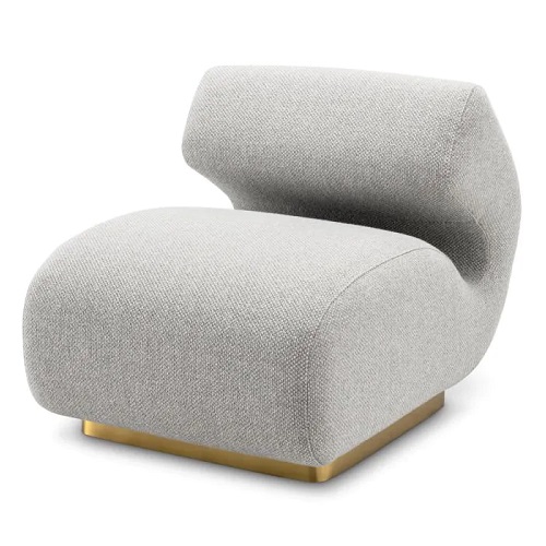Luxurious Designer Chair Sansome by Eichholtz with a brushed brass finish base and an elegant Reve grey hue