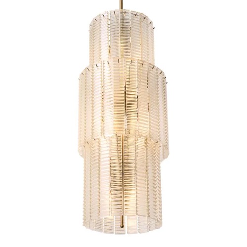 Luxurious Chandelier Imperial by Eichholtz in brushed brass finish with clear glass or brushed brass finish with smoke glass