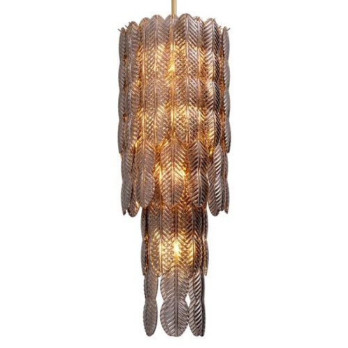Luxurious Chandelier Sahure L by Eichholtz in brushed brass finish with smoke glass.