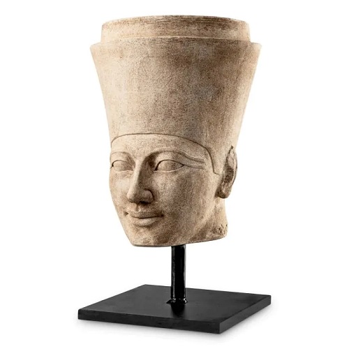 Bust of Hatshepsut by Eichholtz handcrafted from sandstone with a black metal base