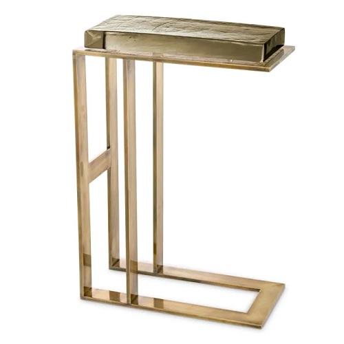 Designer Side Table Pierre by Eichholtz in vintage brass finish with homemade glass top