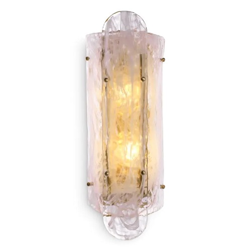 Designer Wall Lamp Ginnis by Eichholtz in antique brass finish / handmade glass