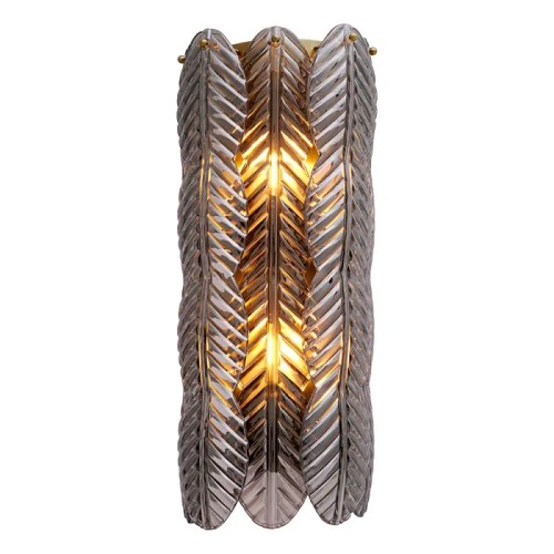 Elegant Wall Lamp Sahure by Eichholtz in brushed brass finish with smoked glass