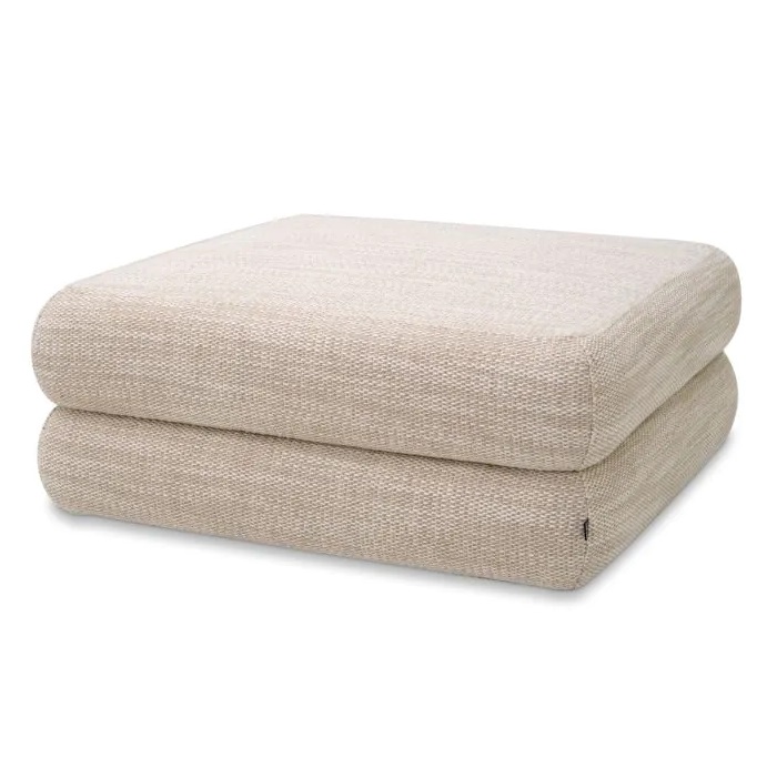 Luxurious Malaga Modular Sofa - Ottoman by Eichholtz in skyward sand fabric with black feet.